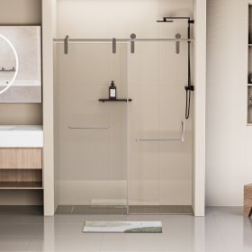 44-48 in. W x 76 in. H Frameless Shower Door, Single Sliding Shower Door, 5/16" (8mm) Clear Tempered Glass Shower Door with Explosion-Proof Film