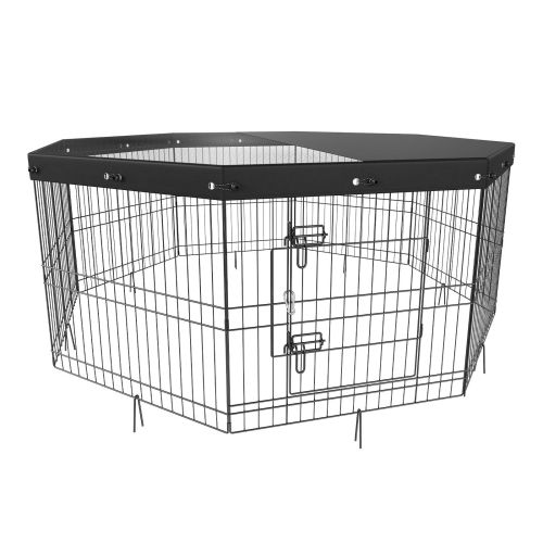 VEVOR Dog Playpen, 8 Panels Foldable Metal Dog Exercise Pen with Top Cover, 24" H Pet Fence Puppy Crate Kennel with Ground Stakes