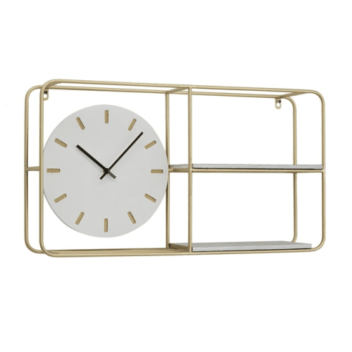 DecMode 27" x 15" Gold Metal 2 Shelf Wall Clock DecMode 27" x 15" Gold Metal 2 Shelf Wall Clock