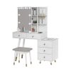 FCH Pitted Particle Board With Triamine Coating, Solid Wood Legs With Copper Sheath Decoration, 5 Drawers, 2-Layer Shelf, Mirror Cabinet With Strips,