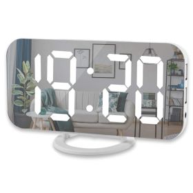 Digital LED Alarm Clock Mirror 2 USB Charger Ports Night Light LED Table Clock Snooze Function Adjustable Brightness Desk Clocks (Color: White-White, Ships From: China)