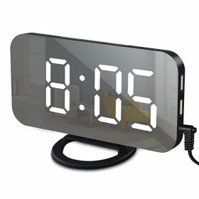 Digital LED Alarm Clock Mirror 2 USB Charger Ports Night Light LED Table Clock Snooze Function Adjustable Brightness Desk Clocks (Color: Black-White, Ships From: China)