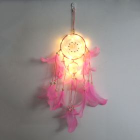 1pc Creative Dream Catcher With LED Lights; Night Light Dream Catcher; Wall Hanging Ornament (Color: Pink)