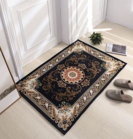 Thickened Absorbent Jacquard Carpet Dornier Woven Living Room Bathroom Rug Kitchen Non-slip Home Entry Floor Door Mat Red Brown (Color: Navy blue, size: 60CMx90CM)
