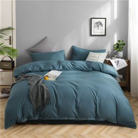 Simple Style Bedding 4 Piece Quilt Cover Sheet Pillowcase Cotton Spring Summer Autumn Winter Solid Two-color Student Dormitory (Color: Blue, size: 150x200cm 3-piece)