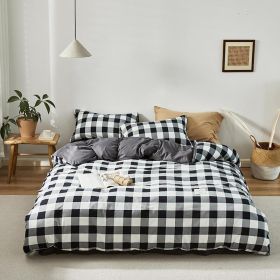 Simple Style Bedding 4 Piece Quilt Cover Sheet Pillowcase Cotton Spring Summer Autumn Winter Solid Two-color Student Dormitory (Color: black plaid, size: 150x200cm 3-piece)
