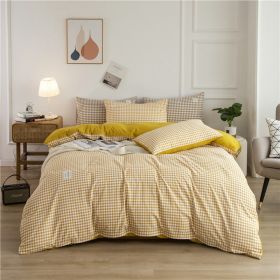 Simple Style Bedding 4 Piece Quilt Cover Sheet Pillowcase Cotton Spring Summer Autumn Winter Solid Two-color Student Dormitory (Color: yellow plaid, size: 200x230cm 4-piece)
