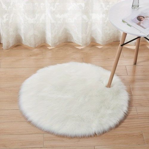 1pc Fluffy Imitation Wool Round Area Rug, Suede Fleece Bottom Long Imitation Wool Rug, Acrylic 80% Polyester 20%, 2.36inch Long Wool, Living Room Bedr