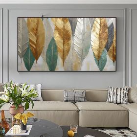 Hand Painted Oil Painting Large Abstract Leaves Oil Painting on Canvas Original Plants Painting Gold Foil Art Decor Living room Wall Decor Custom Mode (Style: 1, size: 40x80cm)
