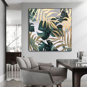 Handmade Oil Painting Gold Foil Oil Painting on Canvas Large Abstract Original Gold Leaf Green Plant Acrylic Oil Painting Modern Luxury Living Room Wa (Style: 1, size: 80x80cm)
