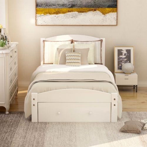 Platform Twin Bed Frame with Storage Drawer and Wood Slat Support No Box Spring Needed Platform Twin Bed Frame with Storage Drawer and Wood Slat Support No Box Spring Needed