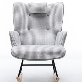 35.5 inch Rocking Chair, Soft Houndstooth Fabric Leather Fabric Rocking Chair for Nursery, Comfy Wingback Glider Rocker with Safe Solid Wood Base for (Color: light grey)