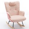 35.5 inch Rocking Chair, Soft Houndstooth Fabric Leather Fabric Rocking Chair for Nursery, Comfy Wingback Glider Rocker with Safe Solid Wood Base for